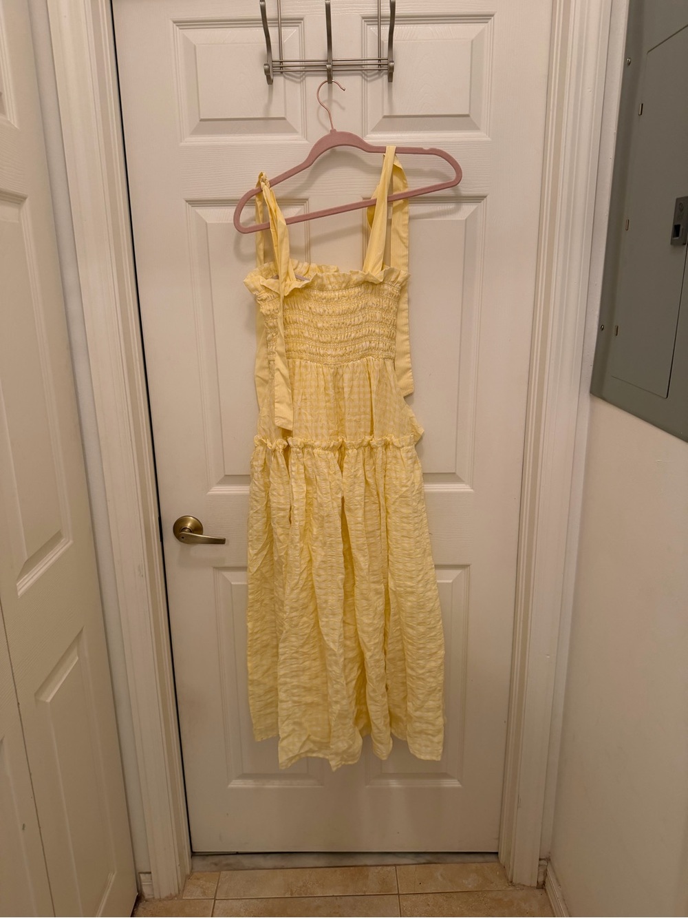 Smocked Yellow Tie-Strap Maxi Dress